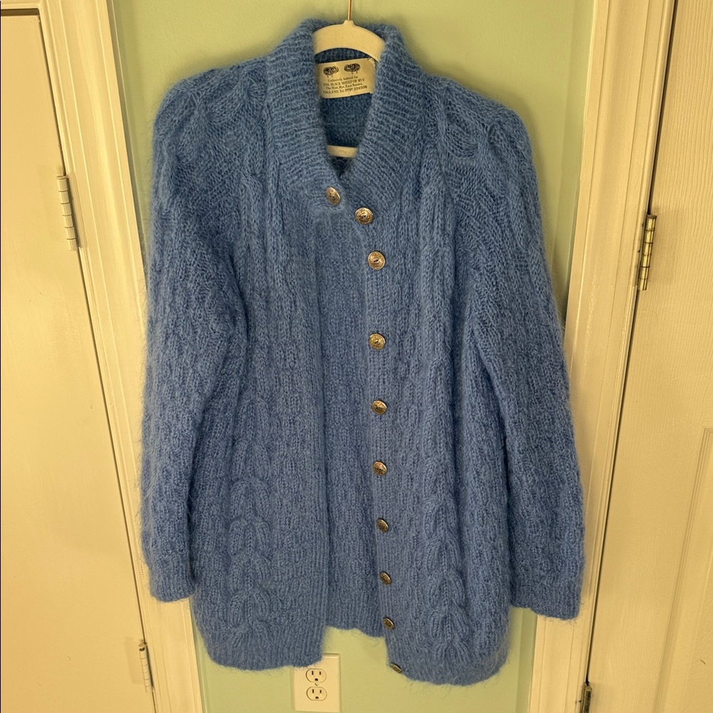 Authentic Sheep’s Wool Blue Cable Knit Oversize C… - image 1